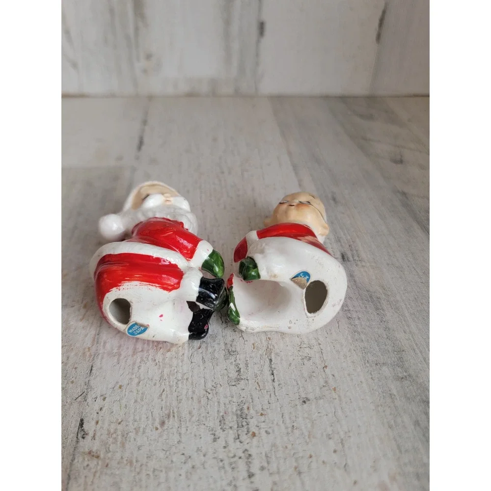 Japan vintage lefton Mr Mrs Santa Claus candle hugger holder set Xmas